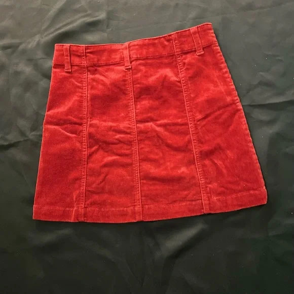 Velvet Orange Colored Skirt. Comfy. Button Up and belt loops. - Picture 2 of 2